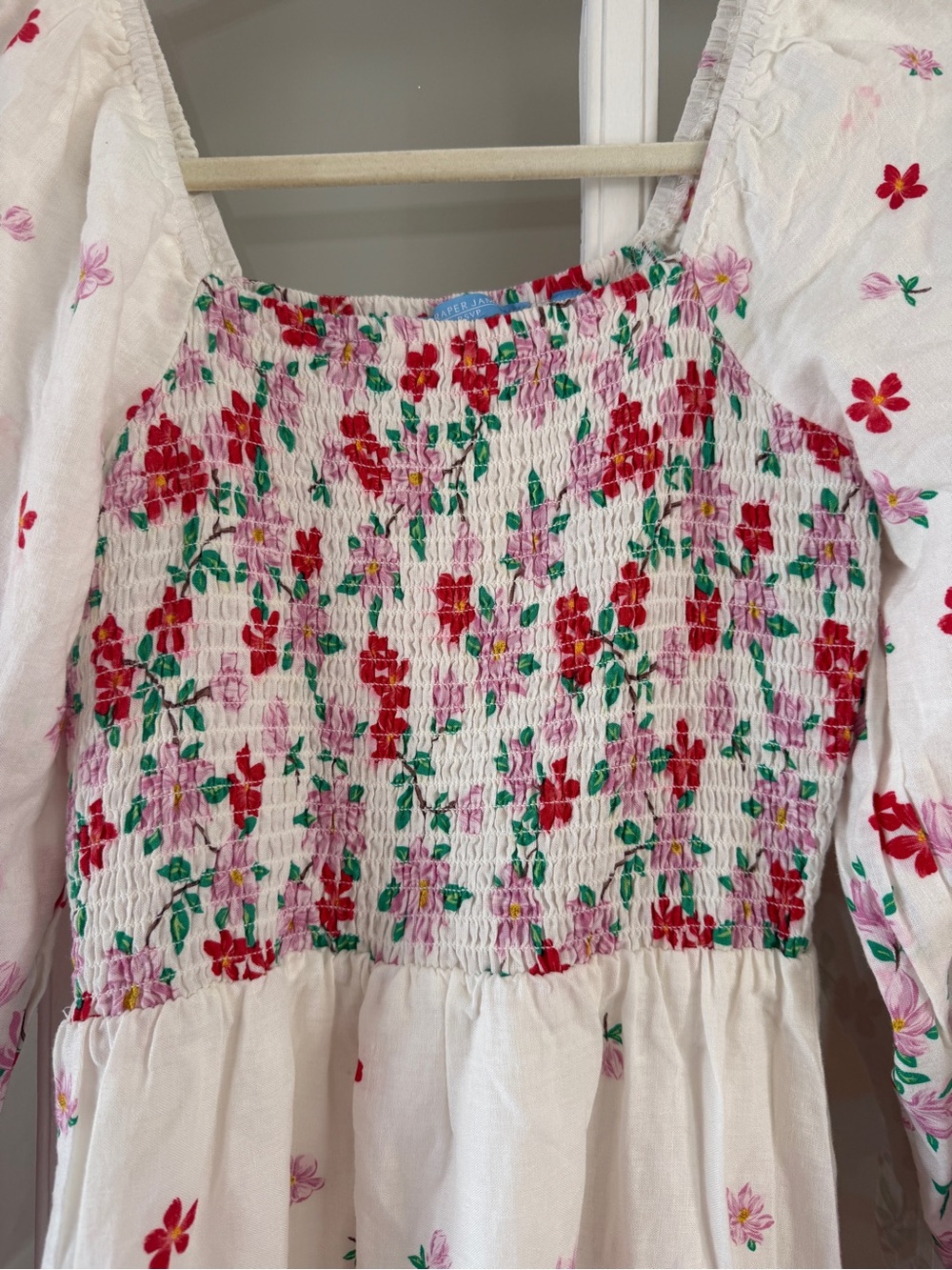 Draper James RSVP White Dress with Red & Pink Floral Smocking - Picture 2 of 8